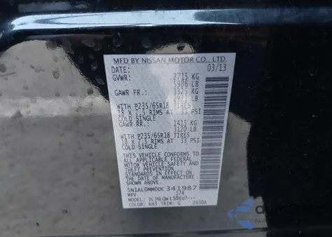 2013 Infiniti Jx35 from USA, damaged, VIN 5N1AL0MM0DC341987